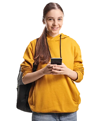 Schülerin mit Smartphone