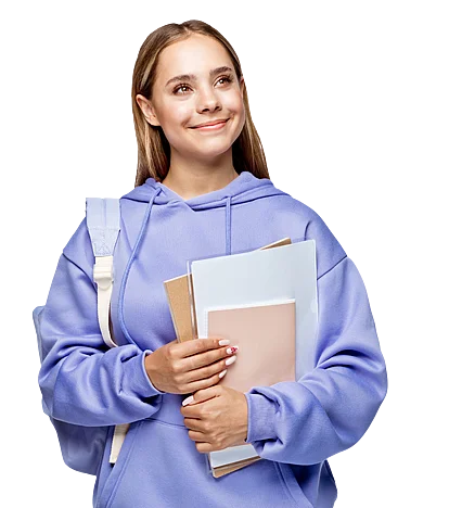 Studierende mit Büchern und Rucksack